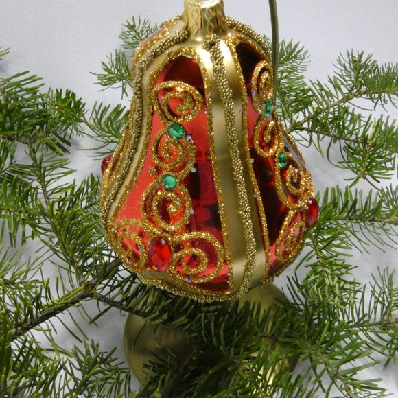 CHRISTMAS BELL Ornament RED 4-Inch Hand Made And Decorated Glass From Poland - Picture 4 of 7
